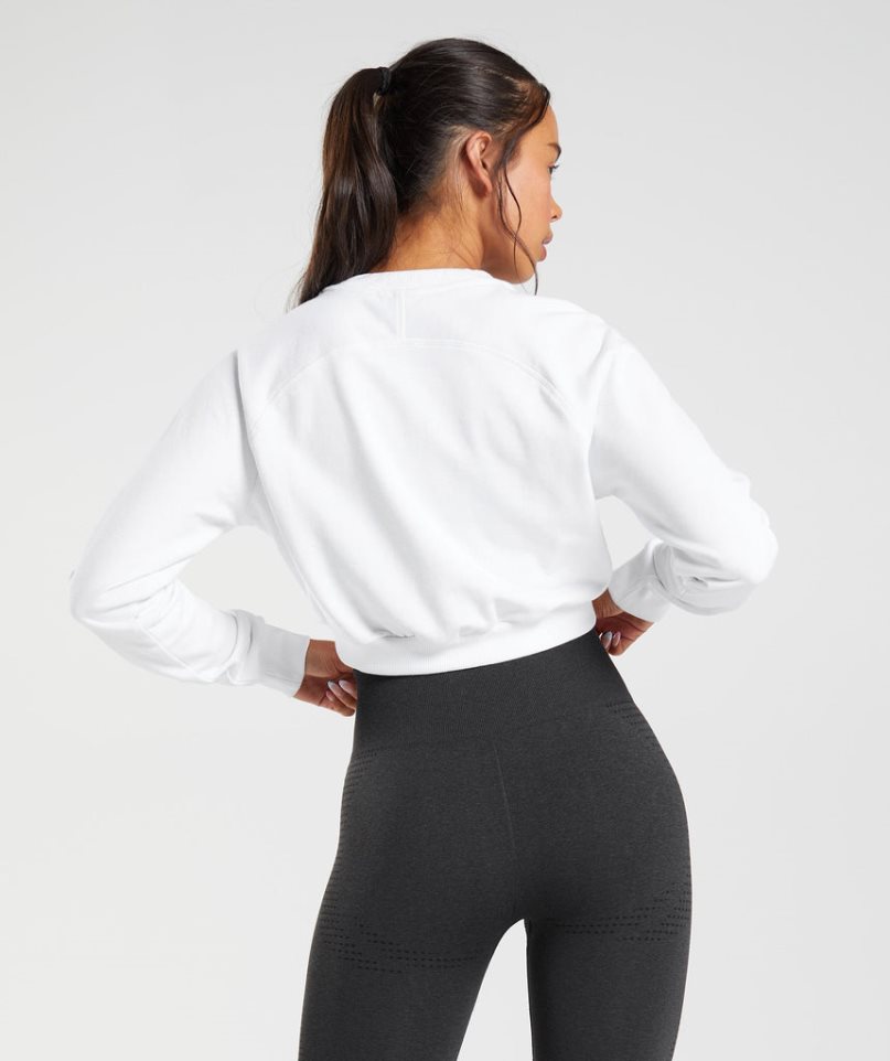 Bluzy Gymshark Treningowe Cropped Damskie Białe | PL 470MZT